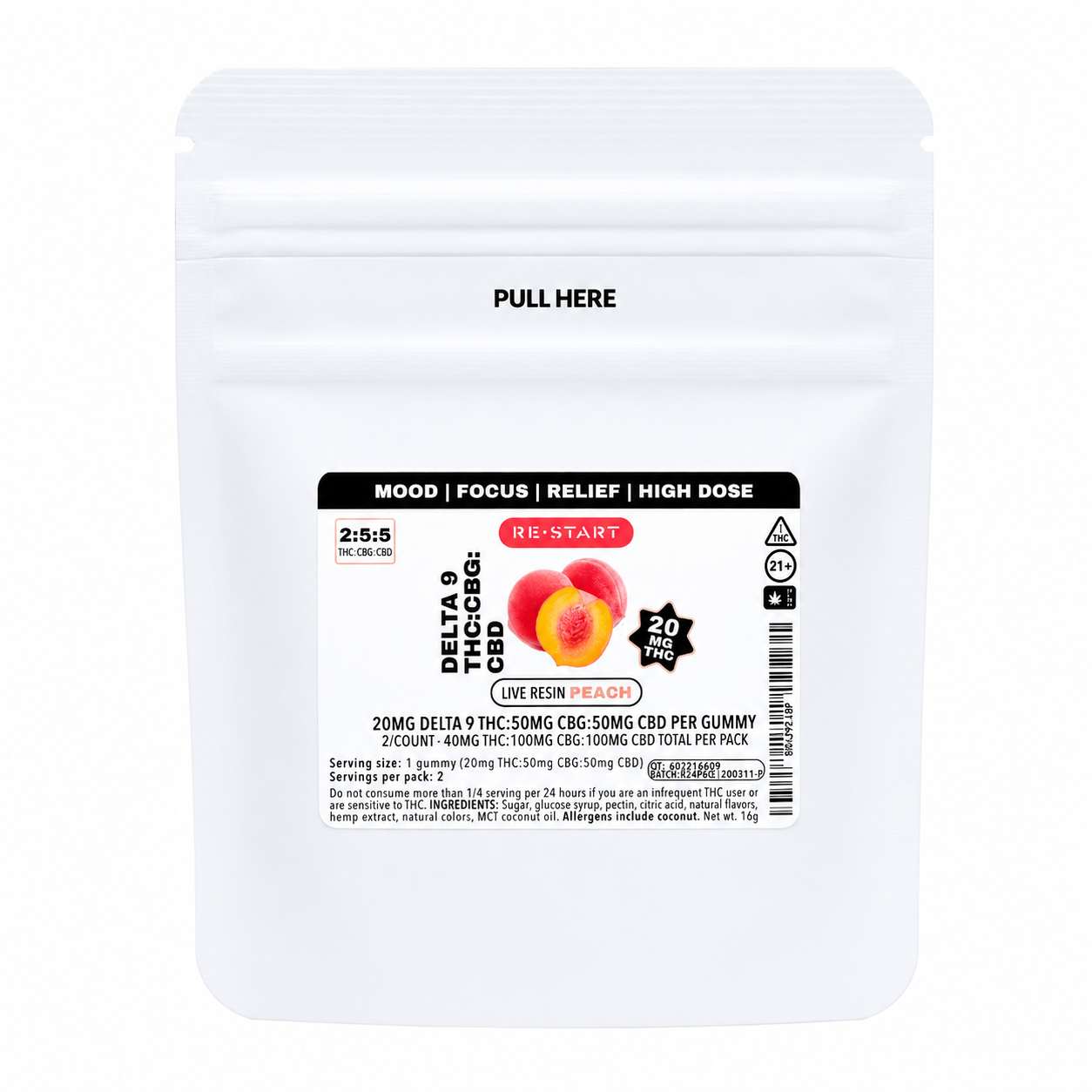 Delta 9 CBG CBD 120MG Live Resin Gummies Peach 2-ct